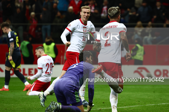 Kamil Piatkowski celebrates the goal during UEFA Nations League match Poland - Scotland at National Stadium in Warsaw, Poland on November 18...