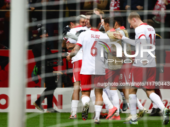 Poland team celebrates the goal during UEFA Nations League match Poland - Scotland at National Stadium in Warsaw, Poland on November 18, 202...