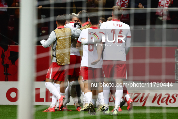 Poland team celebrates the goal during UEFA Nations League match Poland - Scotland at National Stadium in Warsaw, Poland on November 18, 202...