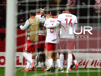 Poland team celebrates the goal during UEFA Nations League match Poland - Scotland at National Stadium in Warsaw, Poland on November 18, 202...