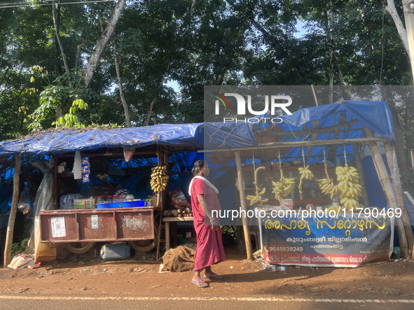 A shop sells fruit along the roadside in Konni, Pathanamthitta, Kerala, India, on April 5, 2024. 