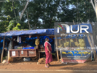 A shop sells fruit along the roadside in Konni, Pathanamthitta, Kerala, India, on April 5, 2024. (