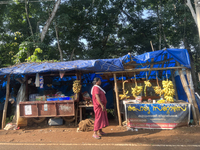 A shop sells fruit along the roadside in Konni, Pathanamthitta, Kerala, India, on April 5, 2024. (