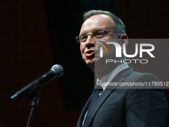 KRAKOW, POLAND - NOVEMBER 17:   
President of Poland Andrzej Duda delivers a speech at the Jubilee Gala marking the 35th anniversary of the...