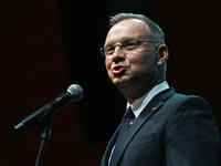 KRAKOW, POLAND - NOVEMBER 17:   
President of Poland Andrzej Duda delivers a speech at the Jubilee Gala marking the 35th anniversary of the...