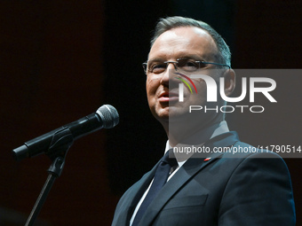 KRAKOW, POLAND - NOVEMBER 17:   
President of Poland Andrzej Duda delivers a speech at the Jubilee Gala marking the 35th anniversary of the...