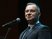 KRAKOW, POLAND - NOVEMBER 17:   
President of Poland Andrzej Duda delivers a speech at the Jubilee Gala marking the 35th anniversary of the...