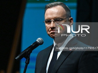 KRAKOW, POLAND - NOVEMBER 17:   
President of Poland Andrzej Duda delivers a speech at the Jubilee Gala marking the 35th anniversary of the...