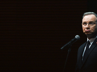 KRAKOW, POLAND - NOVEMBER 17:   
President of Poland Andrzej Duda delivers a speech at the Jubilee Gala marking the 35th anniversary of the...