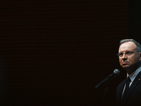 KRAKOW, POLAND - NOVEMBER 17:   
President of Poland Andrzej Duda delivers a speech at the Jubilee Gala marking the 35th anniversary of the...