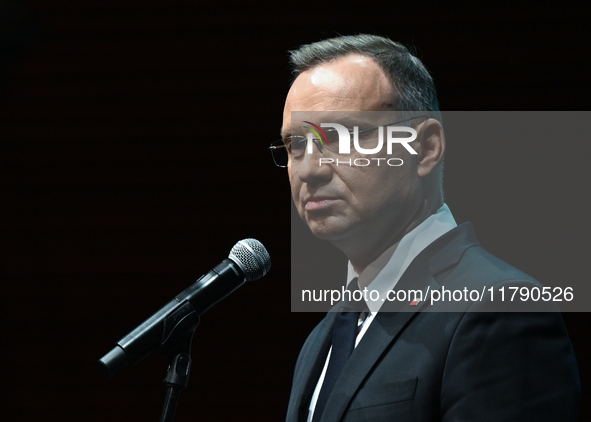 KRAKOW, POLAND - NOVEMBER 17:   
President of Poland Andrzej Duda delivers a speech at the Jubilee Gala marking the 35th anniversary of the...