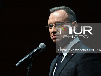 KRAKOW, POLAND - NOVEMBER 17:   
President of Poland Andrzej Duda delivers a speech at the Jubilee Gala marking the 35th anniversary of the...