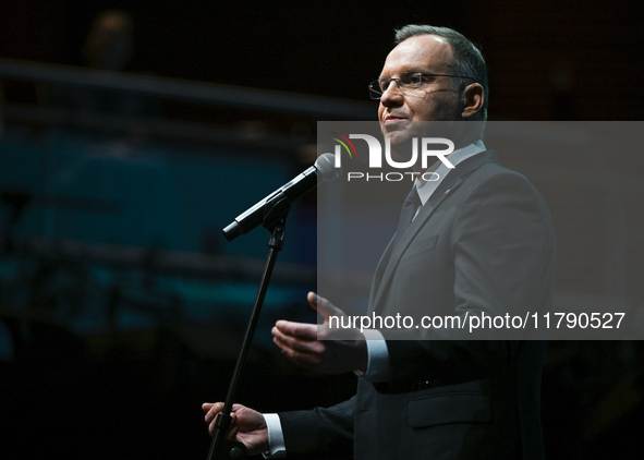 KRAKOW, POLAND - NOVEMBER 17:   
President of Poland Andrzej Duda delivers a speech at the Jubilee Gala marking the 35th anniversary of the...