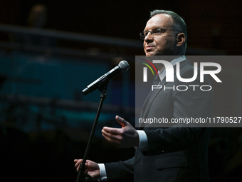 KRAKOW, POLAND - NOVEMBER 17:   
President of Poland Andrzej Duda delivers a speech at the Jubilee Gala marking the 35th anniversary of the...