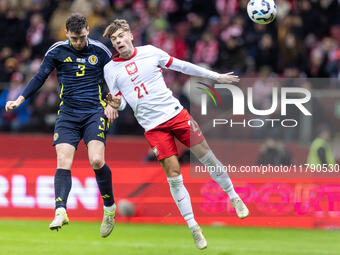 Andy Robertson , Nicola Zalewski , goal during UEFA Nations League match Poland vs Scotland in Warsaw Poland on 18 November 2024. (