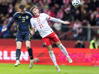 Andy Robertson , Nicola Zalewski , goal during UEFA Nations League match Poland vs Scotland in Warsaw Poland on 18 November 2024. (