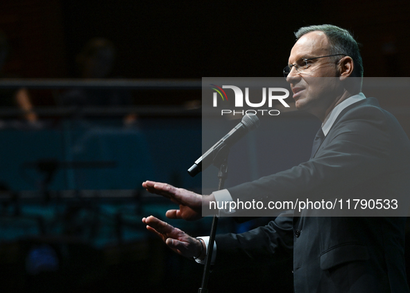 KRAKOW, POLAND - NOVEMBER 17:   
President of Poland Andrzej Duda during the ceremonial Jubilee Gala marking the 35th anniversary of the Sco...