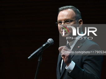 KRAKOW, POLAND - NOVEMBER 17:   
President of Poland Andrzej Duda delivers a speech at the Jubilee Gala marking the 35th anniversary of the...