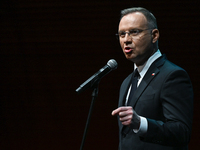 KRAKOW, POLAND - NOVEMBER 17:   
President of Poland Andrzej Duda delivers a speech at the Jubilee Gala marking the 35th anniversary of the...