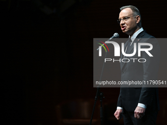 KRAKOW, POLAND - NOVEMBER 17:   
President of Poland Andrzej Duda delivers a speech at the Jubilee Gala marking the 35th anniversary of the...