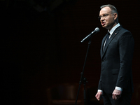 KRAKOW, POLAND - NOVEMBER 17:   
President of Poland Andrzej Duda delivers a speech at the Jubilee Gala marking the 35th anniversary of the...