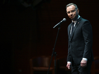 KRAKOW, POLAND - NOVEMBER 17:   
President of Poland Andrzej Duda delivers a speech at the Jubilee Gala marking the 35th anniversary of the...