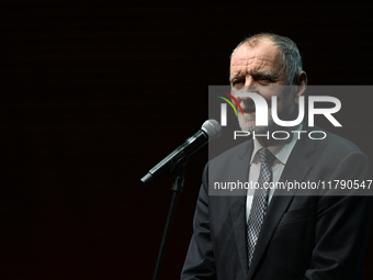 KRAKOW, POLAND - NOVEMBER 17:   
Jan Tadeusz Duda, Chairman of the Malopolska Regional Assembly, delivers a speech at the Jubilee Gala marki...