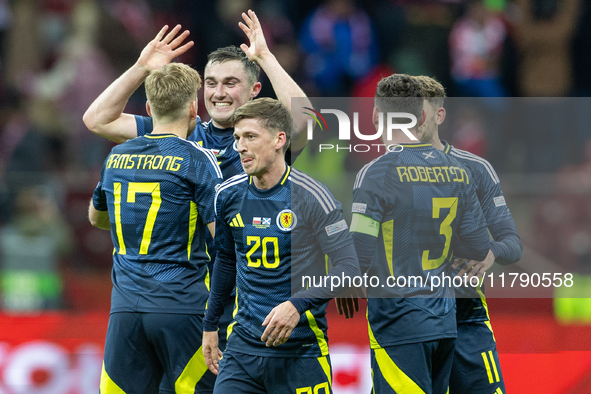 Stuart Armstrong, Ryan Gauld, John Souttar and Ryan Christie, Andy Robertson are celebrating victory during the  UEFA Nations League 2024 Le...