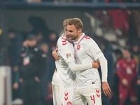 Victor Nelsson of Denmark  with post game celebration during the Nations League Round 6 match between Serbia qnd Denmark at Dubocica Stadium...