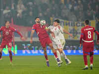 Aleksandar Mitrovic of Serbia  controls the ball during the Nations League Round 6 match between Serbia qnd Denmark at Dubocica Stadium, Les...