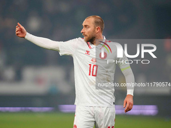 Christian Eriksen of Denmark  gestures during the Nations League Round 6 match between Serbia qnd Denmark at Dubocica Stadium, Leskovac, Ser...