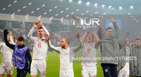 Christian Eriksen of Denmark  with post game celebration during the Nations League Round 6 match between Serbia qnd Denmark at Dubocica Stad...