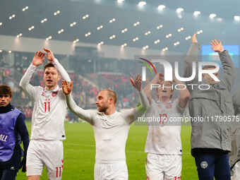 Christian Eriksen of Denmark  with post game celebration during the Nations League Round 6 match between Serbia qnd Denmark at Dubocica Stad...