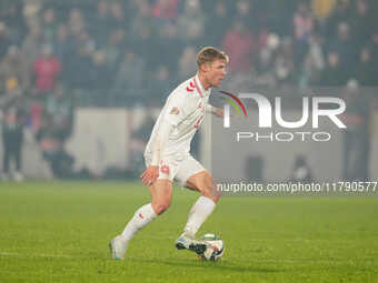 Rasmus Hoejlund of Denmark  controls the ball during the Nations League Round 6 match between Serbia qnd Denmark at Dubocica Stadium, Leskov...