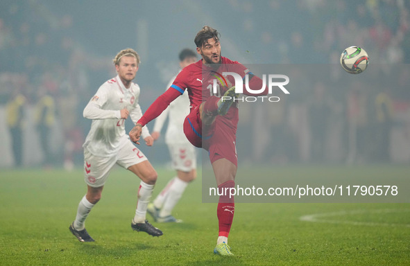 Nemanja Gudelj of Serbia  controls the ball during the Nations League Round 6 match between Serbia qnd Denmark at Dubocica Stadium, Leskovac...