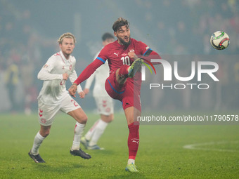 Nemanja Gudelj of Serbia  controls the ball during the Nations League Round 6 match between Serbia qnd Denmark at Dubocica Stadium, Leskovac...