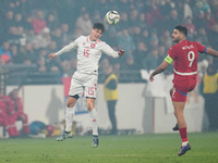 Christian Noergaard of Denmark  heads during the Nations League Round 6 match between Serbia qnd Denmark at Dubocica Stadium, Leskovac, Serb...