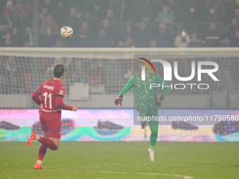 Kasper Schmeichel of Denmark  controls the ball during the Nations League Round 6 match between Serbia qnd Denmark at Dubocica Stadium, Lesk...