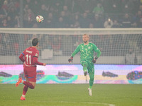 Kasper Schmeichel of Denmark  controls the ball during the Nations League Round 6 match between Serbia qnd Denmark at Dubocica Stadium, Lesk...