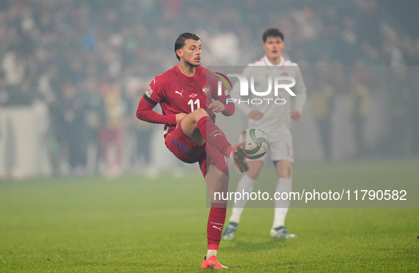 Lazar Samardzic of Serbia  controls the ball during the Nations League Round 6 match between Serbia qnd Denmark at Dubocica Stadium, Leskova...