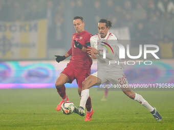 Yussuf Poulsen of Denmark  controls the ball during the Nations League Round 6 match between Serbia qnd Denmark at Dubocica Stadium, Leskova...