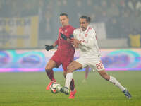 Yussuf Poulsen of Denmark  controls the ball during the Nations League Round 6 match between Serbia qnd Denmark at Dubocica Stadium, Leskova...