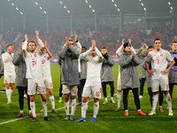 Morten Hjulmand of Denmark  with post game celebration during the Nations League Round 6 match between Serbia qnd Denmark at Dubocica Stadiu...