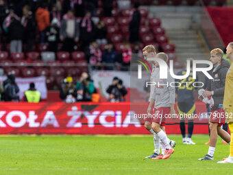 Adam Buksa (POL), Antoni Kozubal (POL), Michal Gurgul (POL), Lukasz Skorupski (POL) during UEFA Nations League match Poland vs Scotland in W...