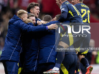 Team Scotland celebration during UEFA Nations League match Poland vs Scotland in Warsaw Poland on 18 November 2024. (