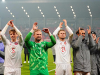 Kasper Schmeichel of Denmark  with post game celebration during the Nations League Round 6 match between Serbia qnd Denmark at Dubocica Stad...