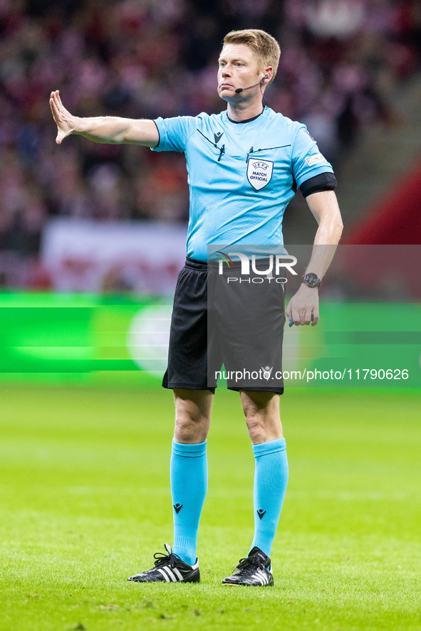 Referee Christian Dingert  during UEFA Nations League match Poland vs Scotland in Warsaw Poland on 18 November 2024. 