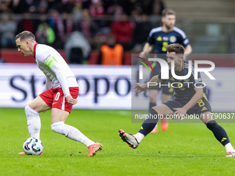 Piotr Zielinski , Billy Gilmour  during UEFA Nations League match Poland vs Scotland in Warsaw Poland on 18 November 2024. (