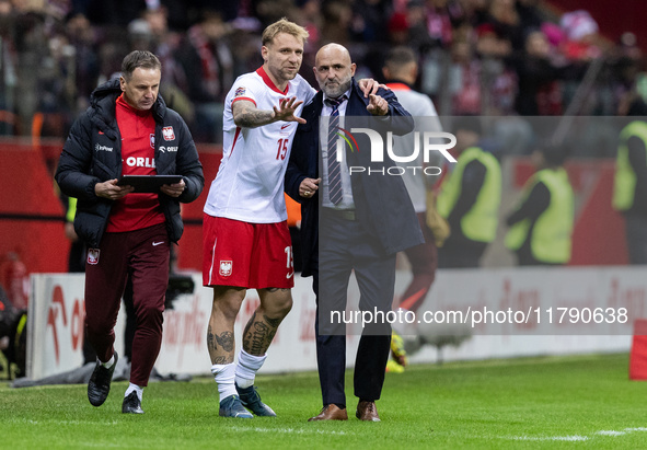 Tymoteusz Puchacz , Michal Probierz  during UEFA Nations League match Poland vs Scotland in Warsaw Poland on 18 November 2024. 