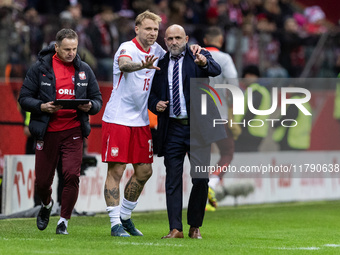 Tymoteusz Puchacz , Michal Probierz  during UEFA Nations League match Poland vs Scotland in Warsaw Poland on 18 November 2024. (